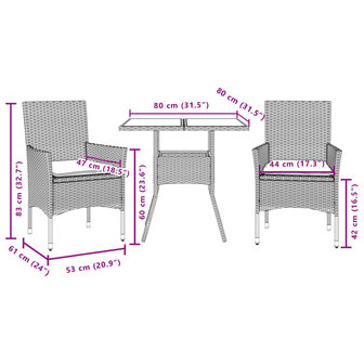 3-delige Tuinset met kussens poly rattan en glas bruin 8721102490934 7