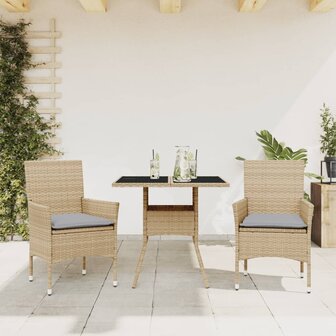 3-delige Tuinset met kussens poly rattan en glas beige 8721102490972 1