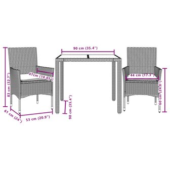 3-delige Tuinset met kussens poly rattan en glas beige 8721102490514 7