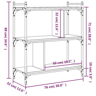 Boekenkast 3-laags 76x32x88 cm bewerkt hout sonoma eikenkleurig 8720845418823 9