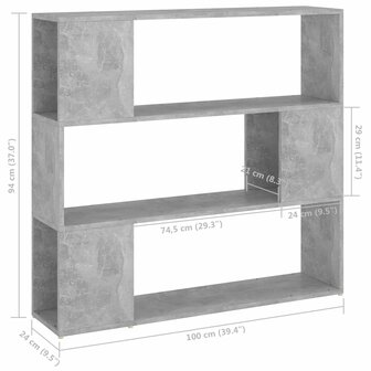 Boekenkast/kamerscherm 100x24x94 cm betongrijs 8720286651391 7