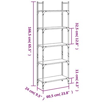 Boekenkast 5-laags 60,5x24x166,5 cm bewerkt hout bruineiken 8721012339187 10