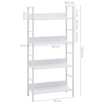 Boekenkast met 4 schappen 60x27,6x124,5 cm bewerkt hout wit 8719883890609 7