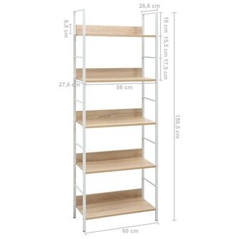 Boekenkast 5 schappen 60x27,6x158,5 cm bewerkt hout eikenkleur 8719883890654 7