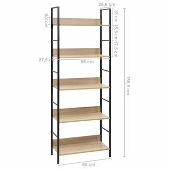 Boekenkast 5 schappen 60x27,6x158,5 cm bewerkt hout eikenkleur 8719883890630 7