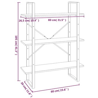 Boekenkast 80x30x175 cm bewerkt hout grijs sonoma eikenkleurig 8720287100041 10