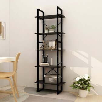 Boekenkast met 5 schappen 60x30x175 cm grenenhout zwart 8720286649435 1