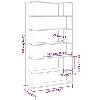 Boekenkast/kamerscherm 100x24x188 cm betongrijs 8720286661437 8