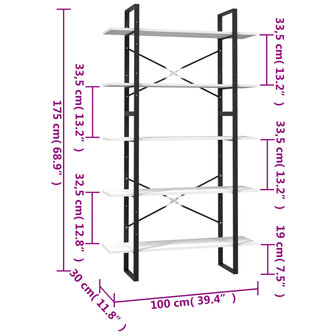 Boekenkast met 5 schappen 100x30x175 cm grenenhout wit 8720286649602 5