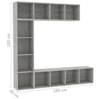 3-delige Boekenkast-/tv-meubelset 180x30x180 cm betongrijs 8719883768632 6