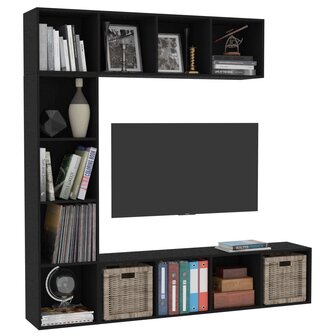 3-delige Boekenkast-/tv-meubelset 180x30x180 cm zwart 8719883768601 3