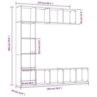 3-delige boekenkast- / tv-meubelset 180x30x180 cm bruineiken 8720845648633 6