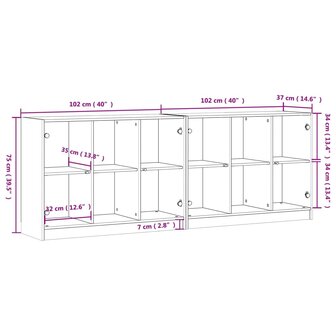 Boekenkast met deuren 204x37x75 cm bewerkt hout wit 8721012216211 11