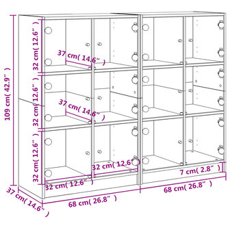 Boekenkast met deuren 136x37x109 cm bewerkt hout betongrijs 8721012216037 12