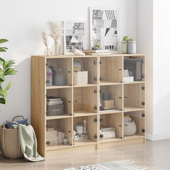 Boekenkast met deuren 136x37x109 cm hout sonoma eikenkleurig 8721012216020 3