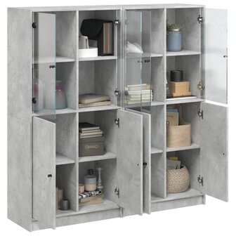 Boekenkast met deuren 136x37x142 cm bewerkt hout betongrijs 8721012216174 5