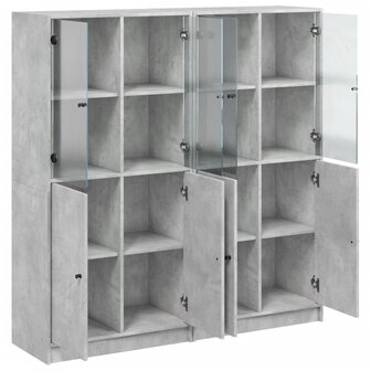 Boekenkast met deuren 136x37x142 cm bewerkt hout betongrijs 8721012216174 6