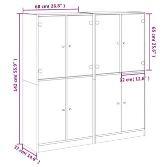 Boekenkast met deuren 136x37x142 cm bewerkt hout betongrijs 8721012216174 12