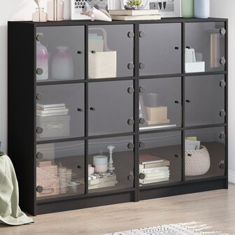 Boekenkast met deuren 136x37x109 cm bewerkt hout zwart 8721012216013 1