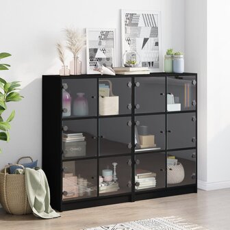 Boekenkast met deuren 136x37x109 cm bewerkt hout zwart 8721012216013 3