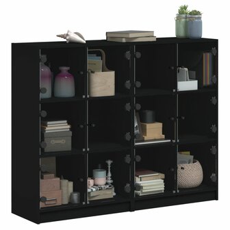 Boekenkast met deuren 136x37x109 cm bewerkt hout zwart 8721012216013 5