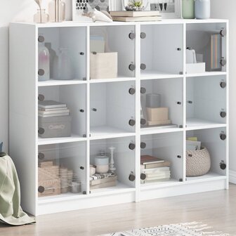 Boekenkast met deuren 136x37x109 cm bewerkt hout wit 8721012216006 1