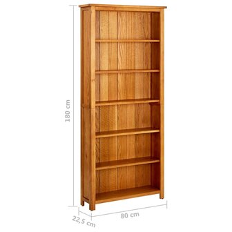 Boekenkast met 6 schappen 80x22,5x180 cm massief eikenhout 8718475533191 6