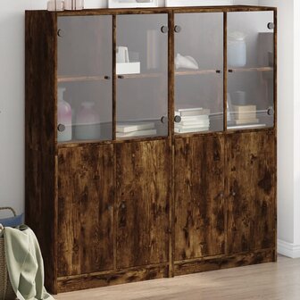 Boekenkast met deuren 136x37x142 cm hout gerookt eikenkleurig 8721012216181 1