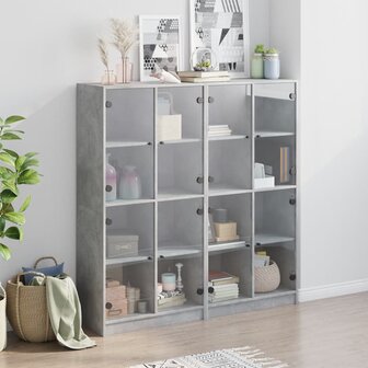 Boekenkast met deuren 136x37x142 cm bewerkt hout betongrijs 8721012216105 3