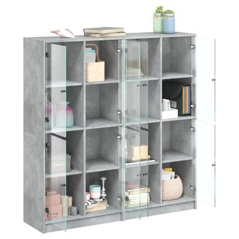 Boekenkast met deuren 136x37x142 cm bewerkt hout betongrijs 8721012216105 4