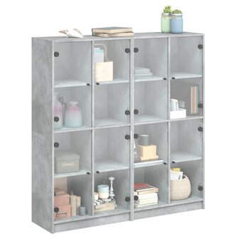 Boekenkast met deuren 136x37x142 cm bewerkt hout betongrijs 8721012216105 5