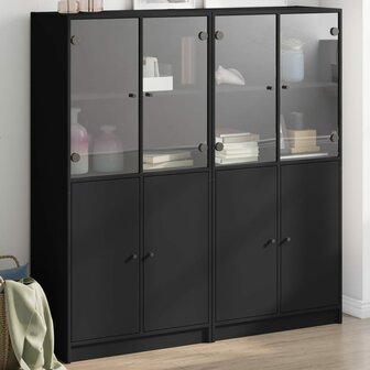 Boekenkast met deuren 136x37x142 cm bewerkt hout zwart 8721012216150 1