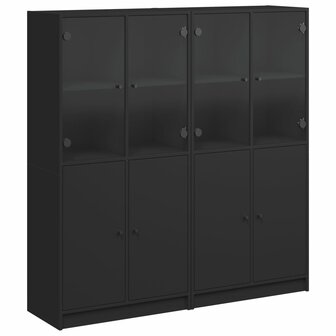 Boekenkast met deuren 136x37x142 cm bewerkt hout zwart 8721012216150 2