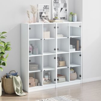 Boekenkast met deuren 136x37x142 cm bewerkt hout wit 8721012216075 3