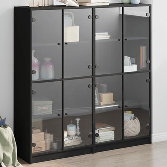 Boekenkast met deuren 136x37x142 cm bewerkt hout zwart 8721012216082 1