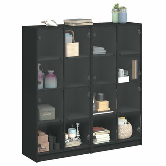 Boekenkast met deuren 136x37x142 cm bewerkt hout zwart 8721012216082 5