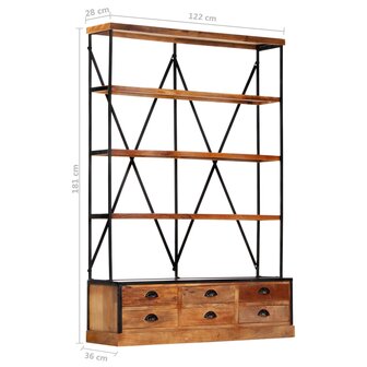 Boekenkast 4-laags met 6 lades 122x36x181 cm massief mangohout 8719883711881 8