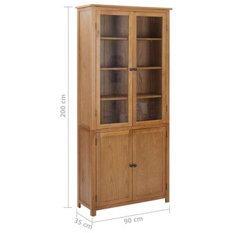 Boekenkast met 4 deuren 90x35x200 cm massief eikenhout en glas 8720286006825 8