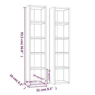 Cd-kasten 2 st 21x16x93,5 bewerkt hout wit 8720286086407 6