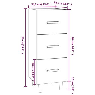 Dressoir 34,5x34x90 cm bewerkt hout hoogglans wit 8720287080817 9