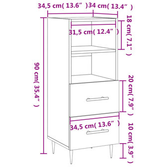 Dressoir 34,5x34x90 cm bewerkt hout betongrijs 8720845868277 12