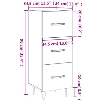 Dressoir 34,5x34x90 cm bewerkt hout betongrijs 8720845867713 12