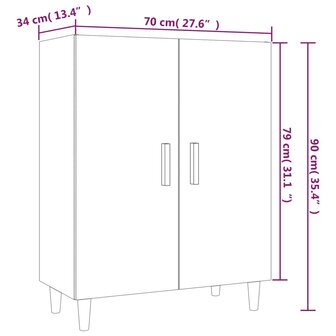 Dressoir 70x34x90 cm bewerkt hout gerookt eikenkleurig 8720286973370 8