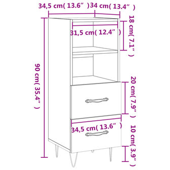 Dressoir 34,5x34x90 cm bewerkt hout hoogglans wit 8720845868338 12