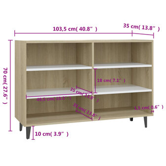 Dressoir 103,5x35x70 cm bewerkt hout wit en sonoma eikenkleurig 8720286358542 6