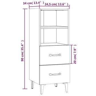 Dressoir 34,5x34x90 cm bewerkt hout grijs sonoma eikenkleurig 8720287085430 8