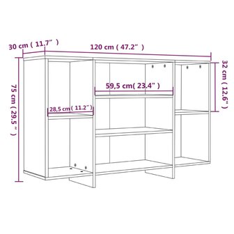 Dressoir 120x30x75 cm spaanplaat hoogglans wit 8720286835135 7