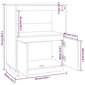 Dressoir 60x34x75 cm massief grenenhout zwart 8720286841167 9