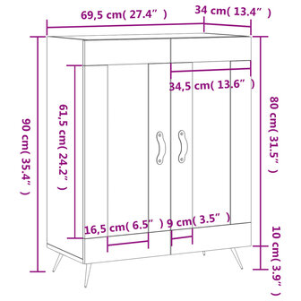 Dressoir 69,5x34x90 cm bewerkt hout hoogglans wit 8720845870010 12