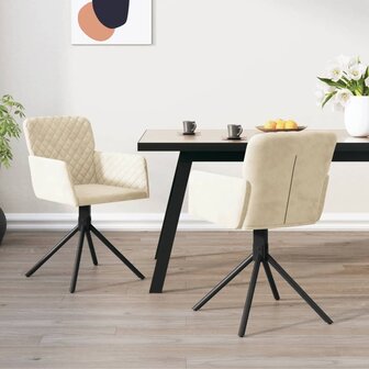 Eetkamerstoelen draaibaar 2 st fluweel cr&egrave;mekleurig 8720287109075 1